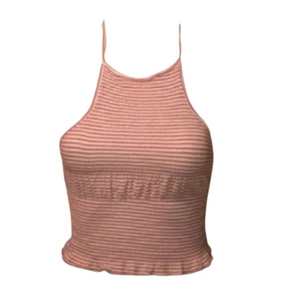 🐈‍⬛ FREE TODAY Striped Mauve Coral Crop Top Smocked Stretch Cutaway Stretch - Picture 1 of 15